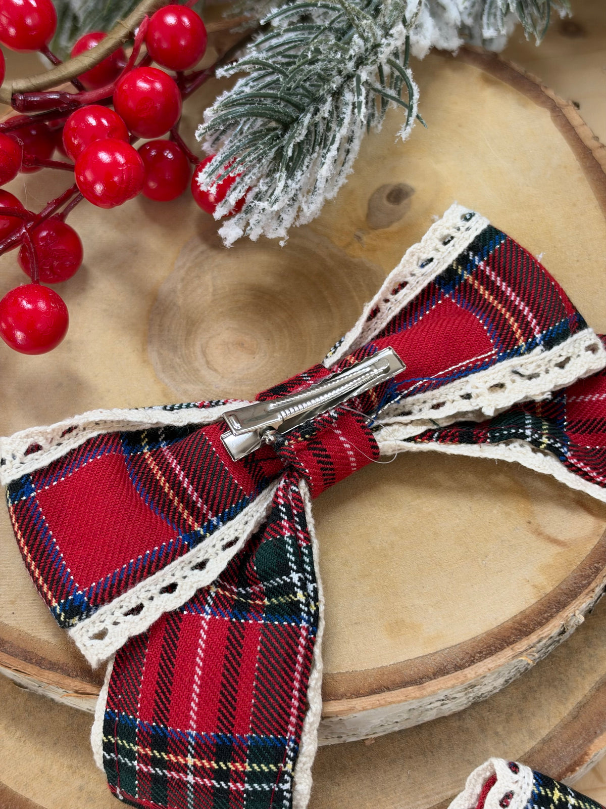 One Christmas Tartan Lace Bows Clip