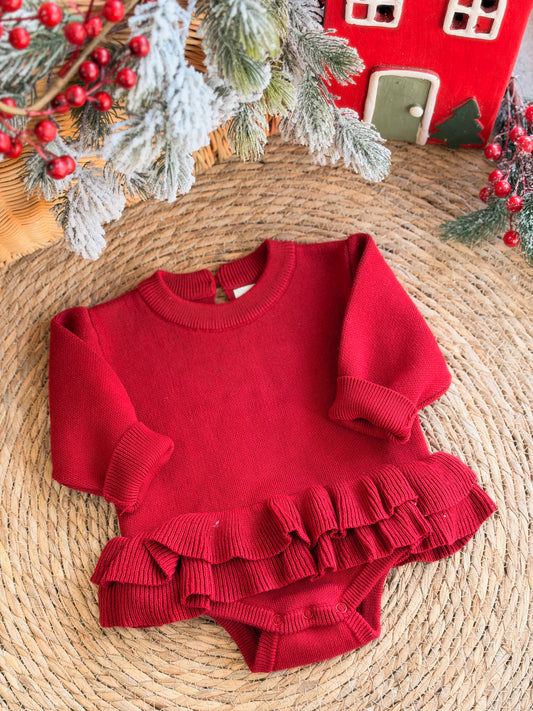 Red Ruffle Dress Romper