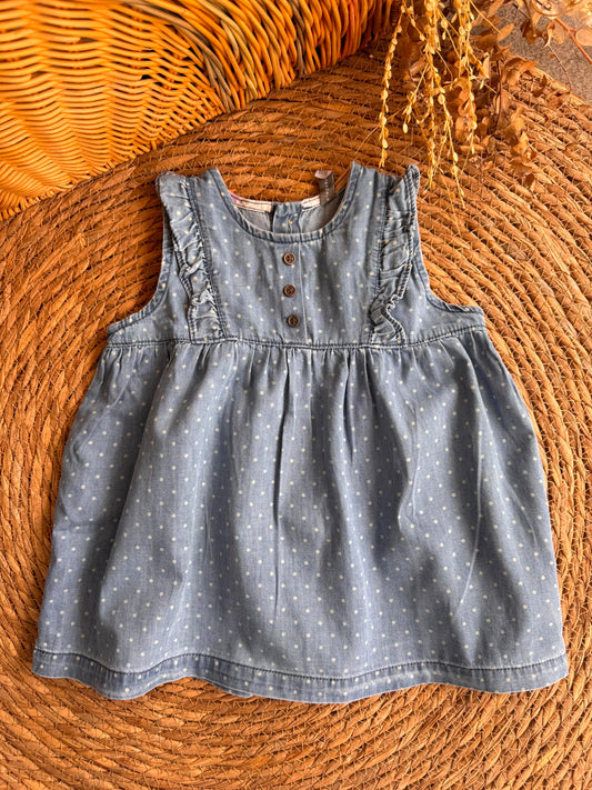 Polka Dot Denim Ruffle Dress
