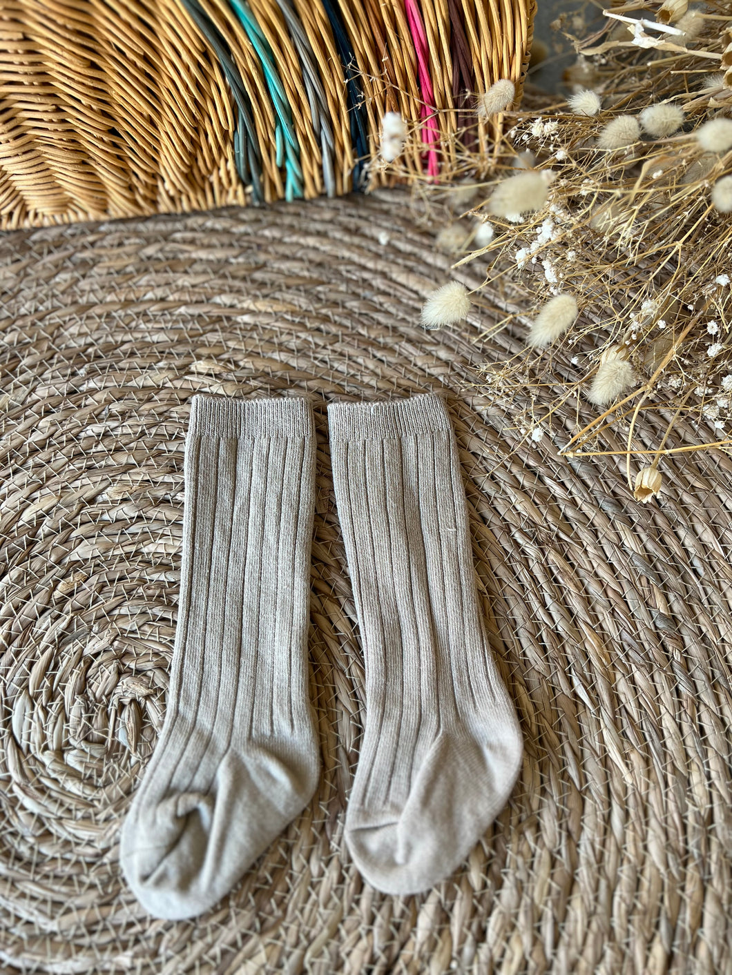 Ribbed Socks-Beige