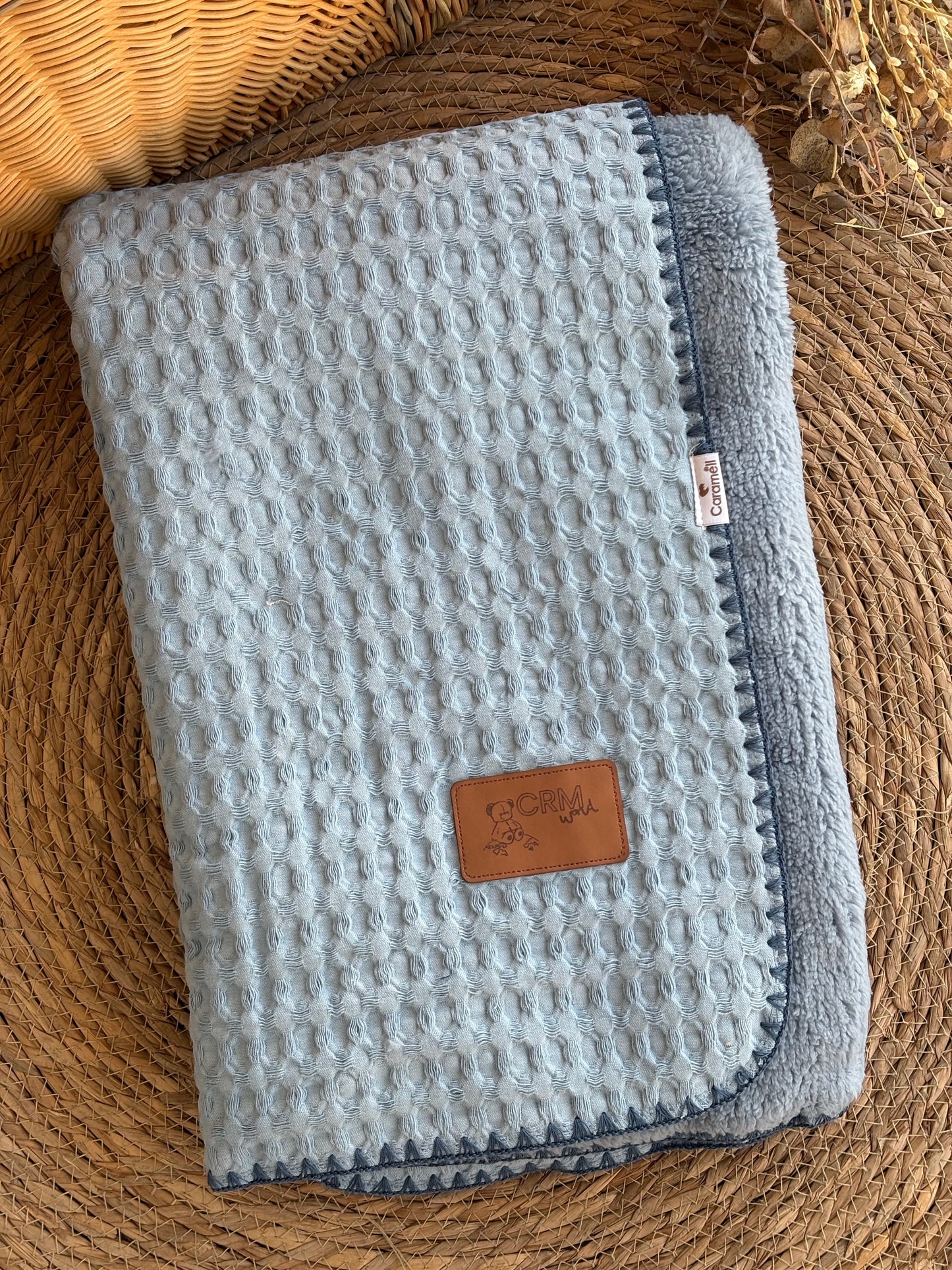 Luxury Waffle Sherpa Baby Blanket-Dark Blue