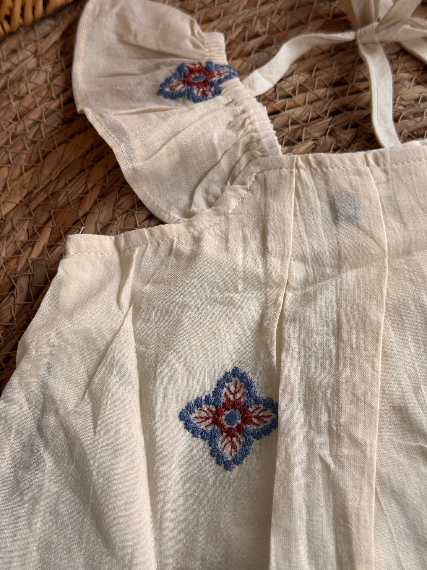 Boho Blossom Embroidered Top & Denim Skirt Set