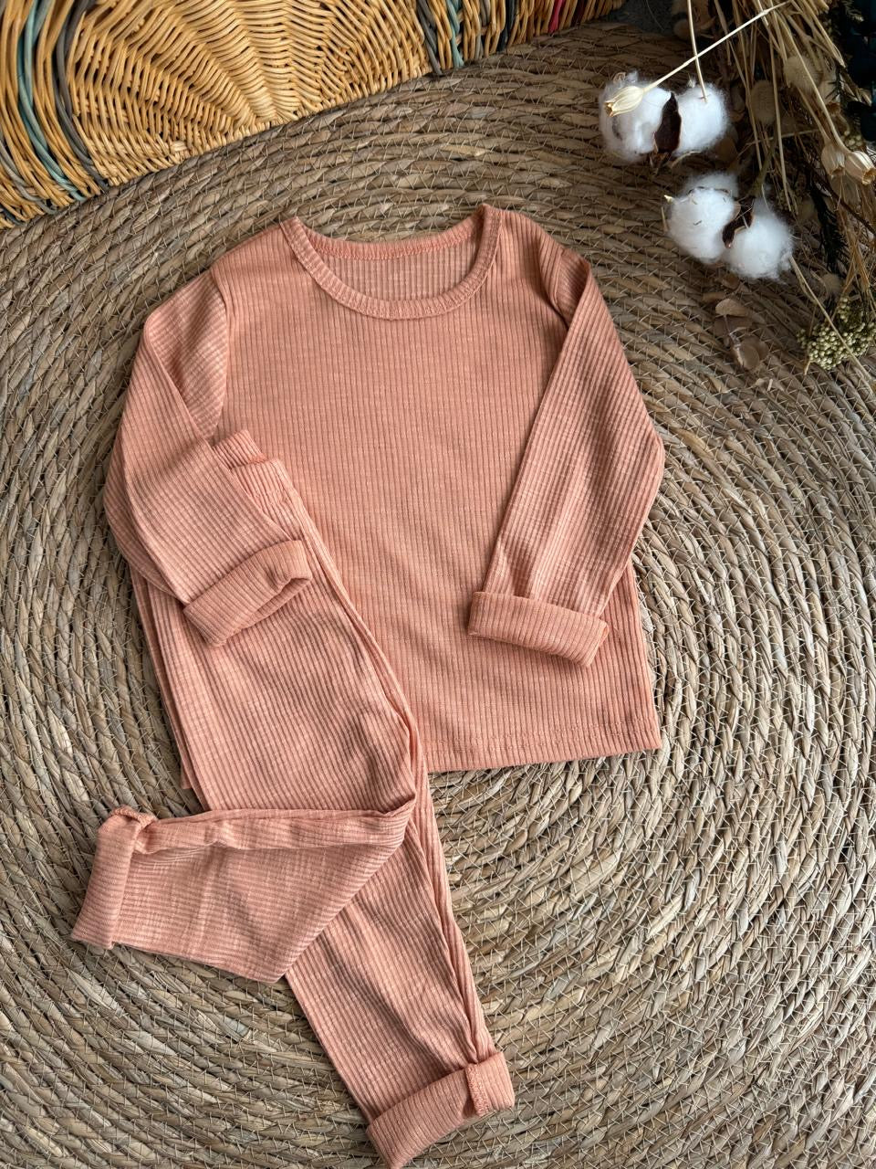 Casual Ribbed Set - Peach