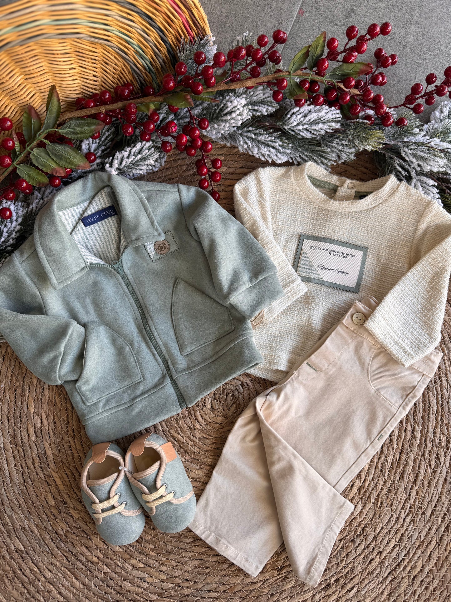 Little Sage Winter Outfit set of 4 pcs – Green & Beige