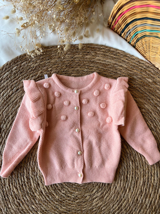 Ruffles Cardigan-Dusty Pink