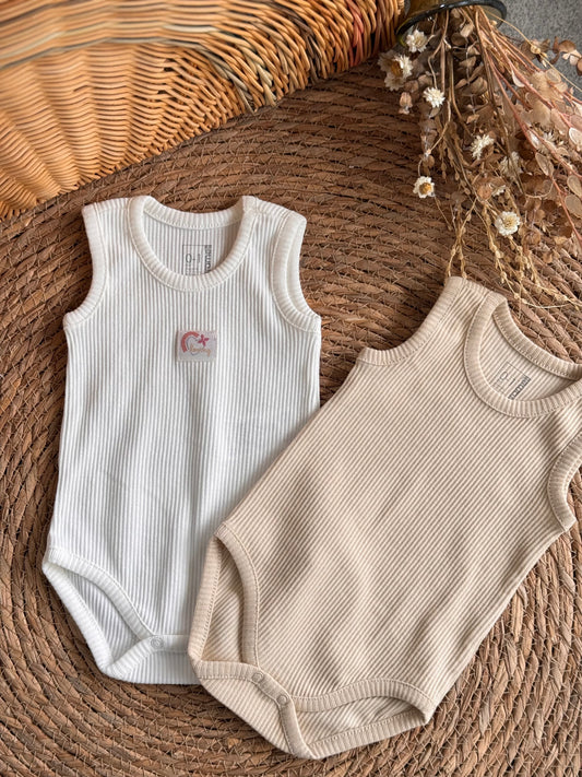 “Loving”Ribbed Sleeveless Bodies Set of 2pcs-White