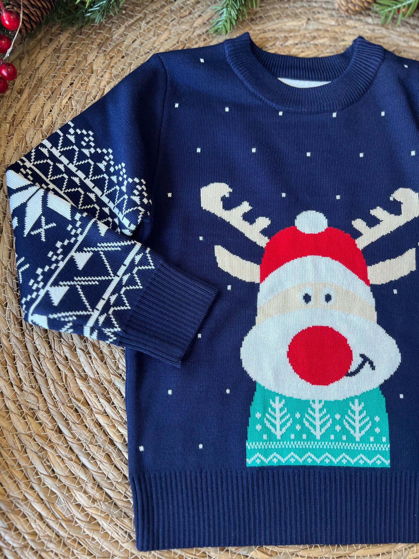 Christmas Deer Sweater-Navy Blue