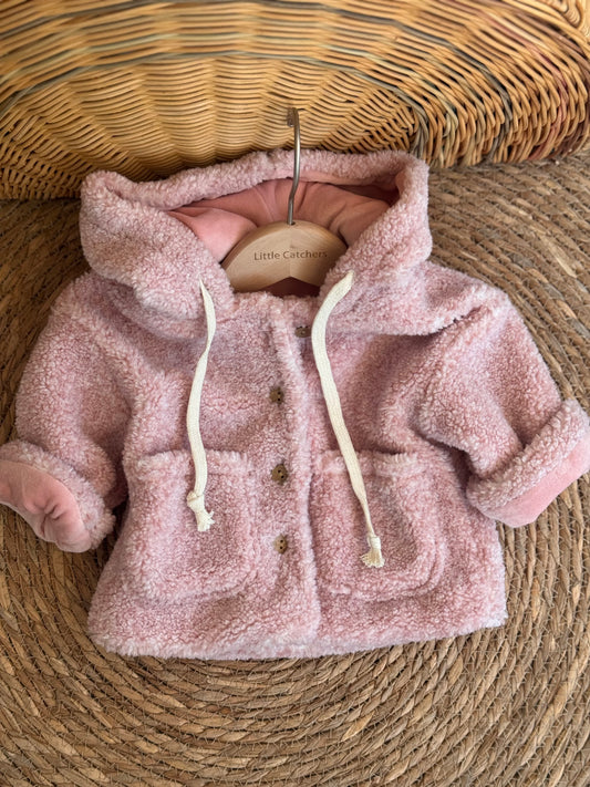 Cozy Teddy Baby Hooded Jacket-Pink