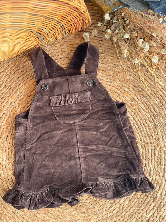 Corduroy Ruffle Overall Dress-Cocoa