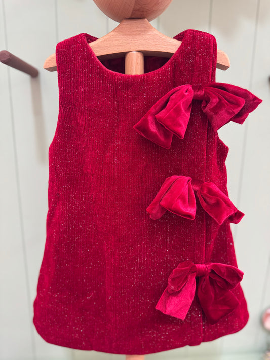 Velvet Bow Dress Ruby Red Sparkle