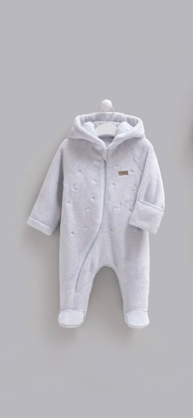 Luxury Plush Hooded Baby Velvet Overall-Light Blue