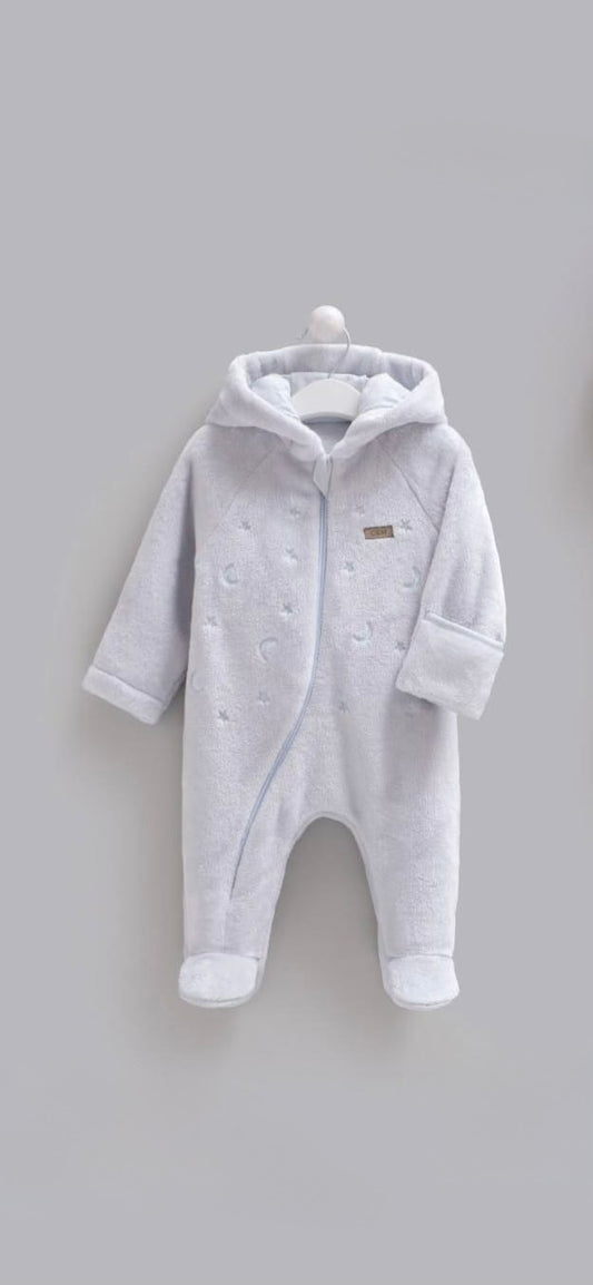 Luxury Plush Hooded Baby Velvet Overall-Light Blue