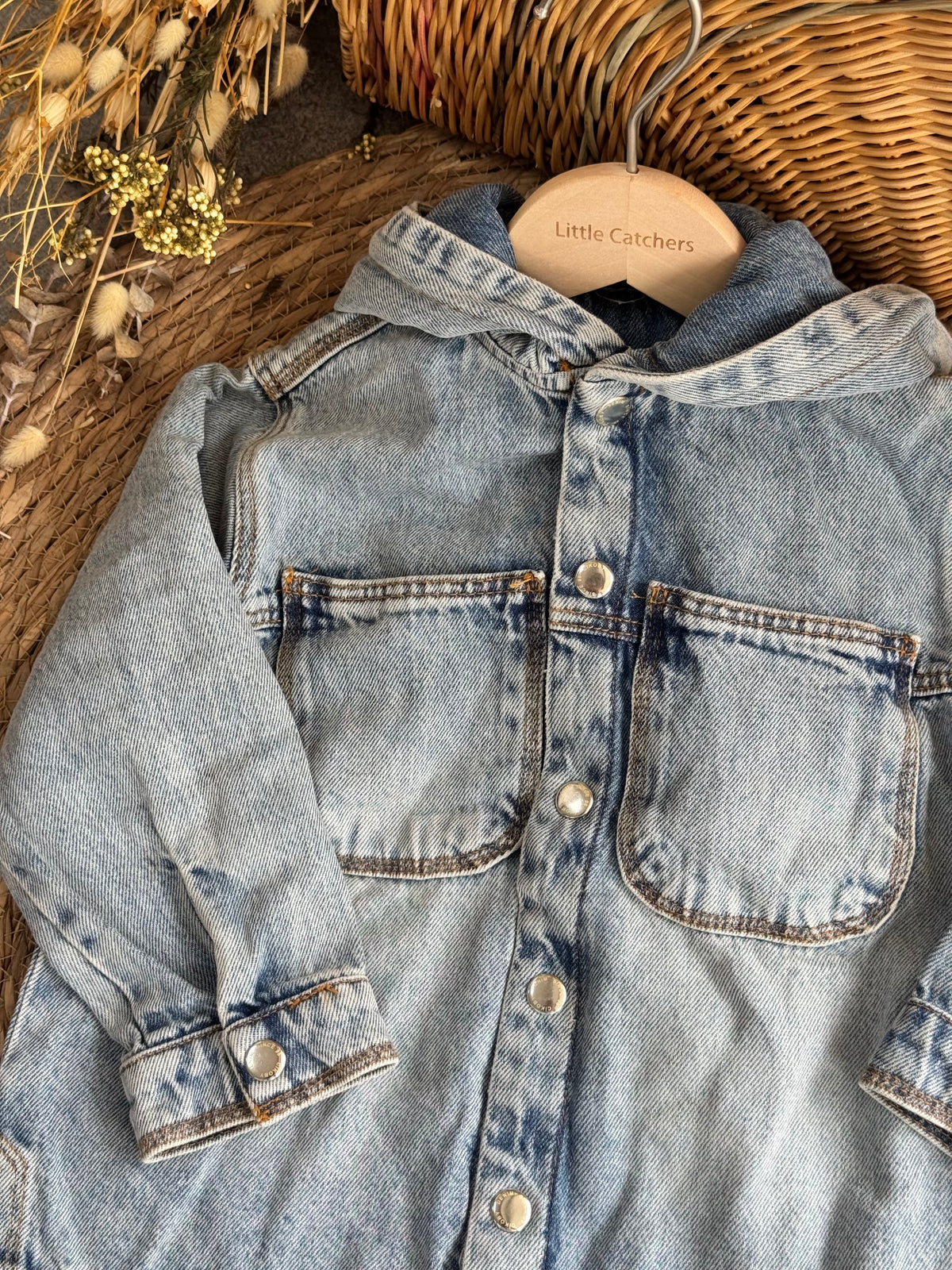 Denim Hooded Buttom-Up Shirt