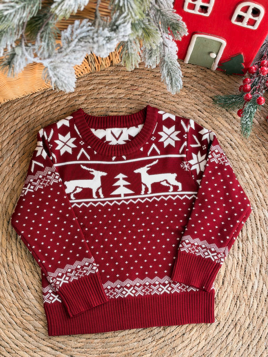 Burgundy Reindeer Christmas Sweater