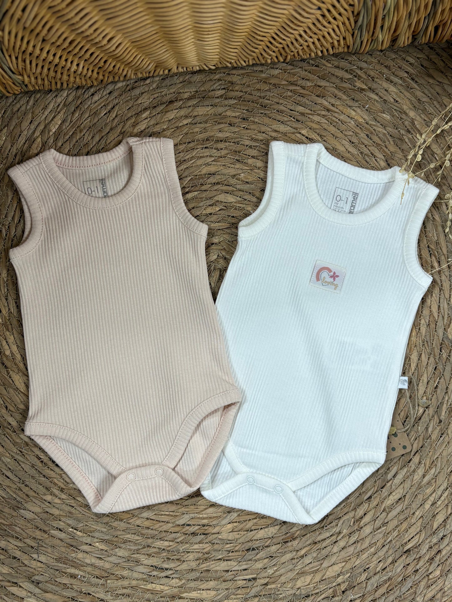 “Loving”Ribbed Sleeveless Bodies Set of 2pcs-Light pink