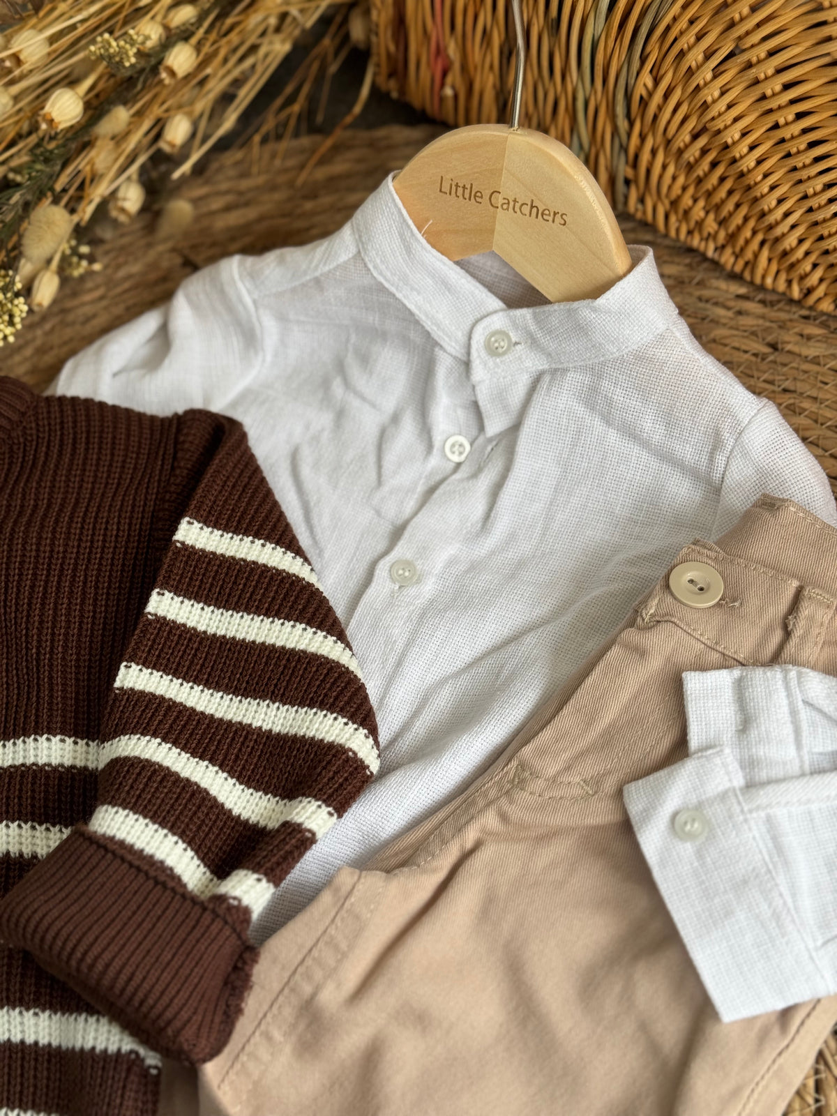 Monochrome Striped Knit Cardigan-Brown