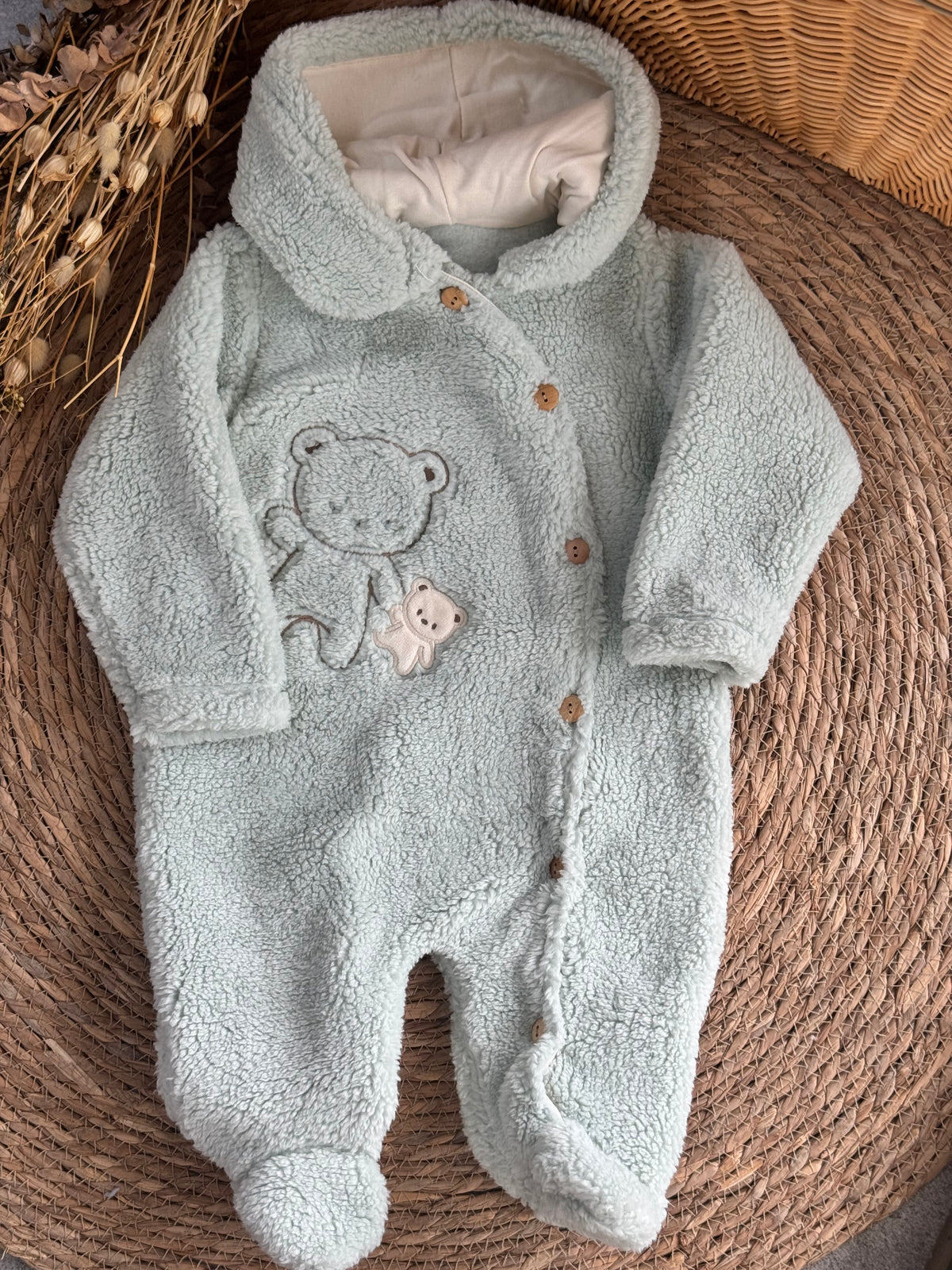 Cozy Bear Hooded Overall-Mint