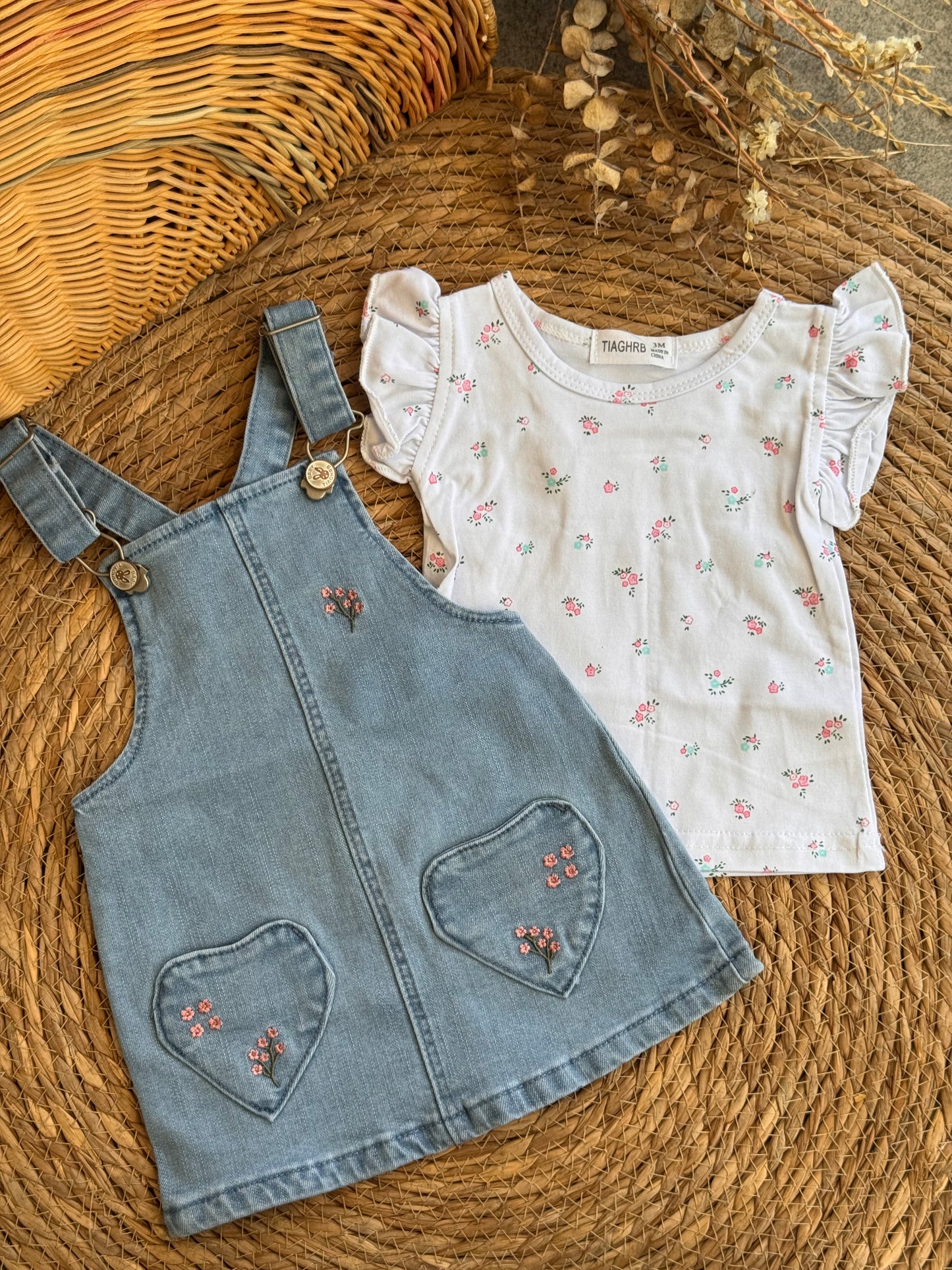 Little Blossom Denim Dress Set