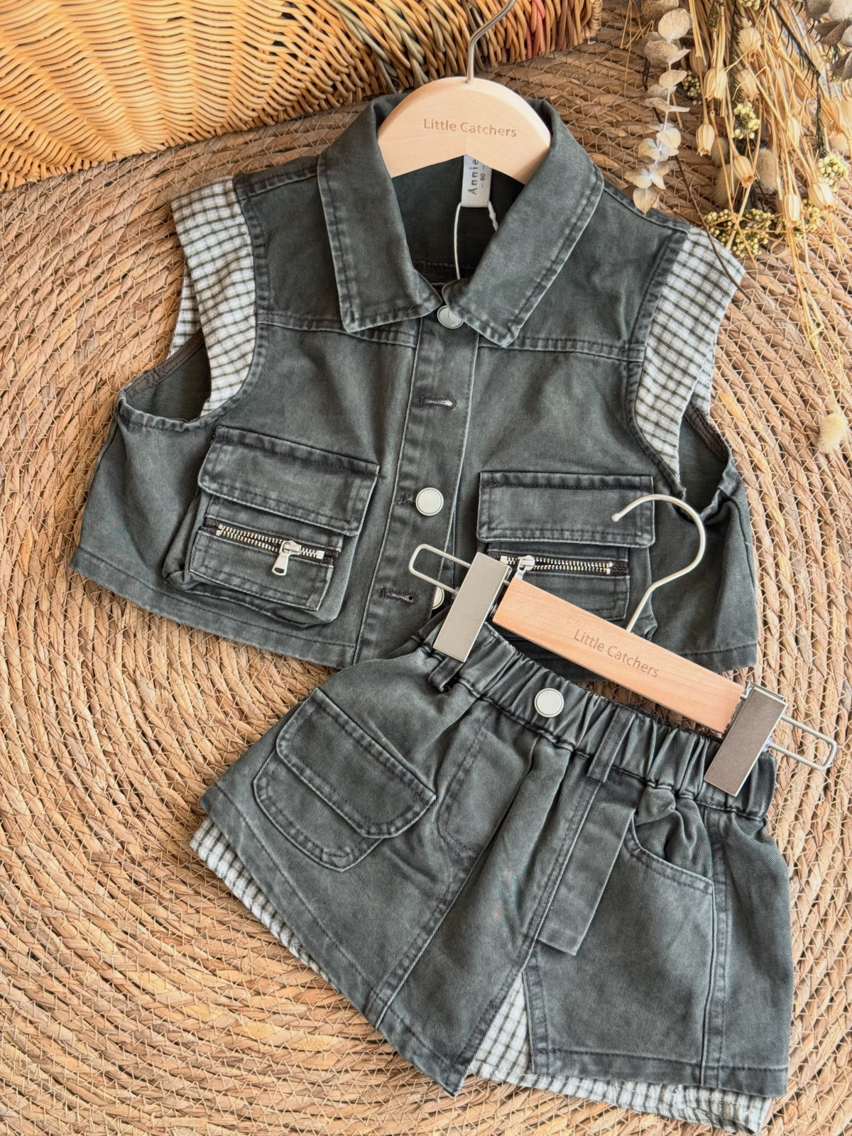 Cargo Denim Vest & Skirt Set