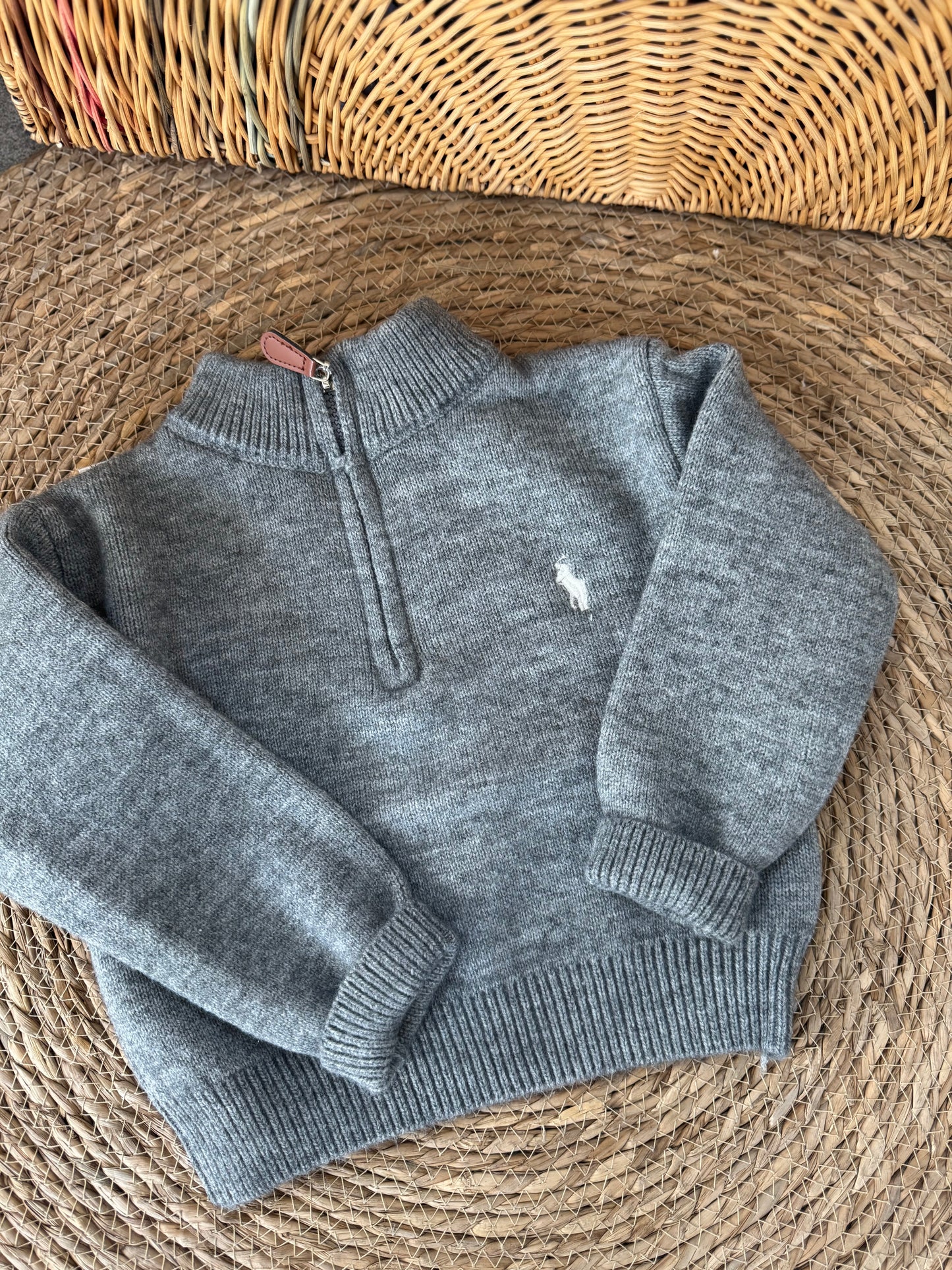 Ash Gray Wool Half-Zip Sweater – Soft Fleece-Lined Comfort