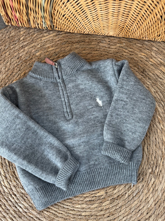 Ash Gray Wool Half-Zip Sweater – Soft Fleece-Lined Comfort