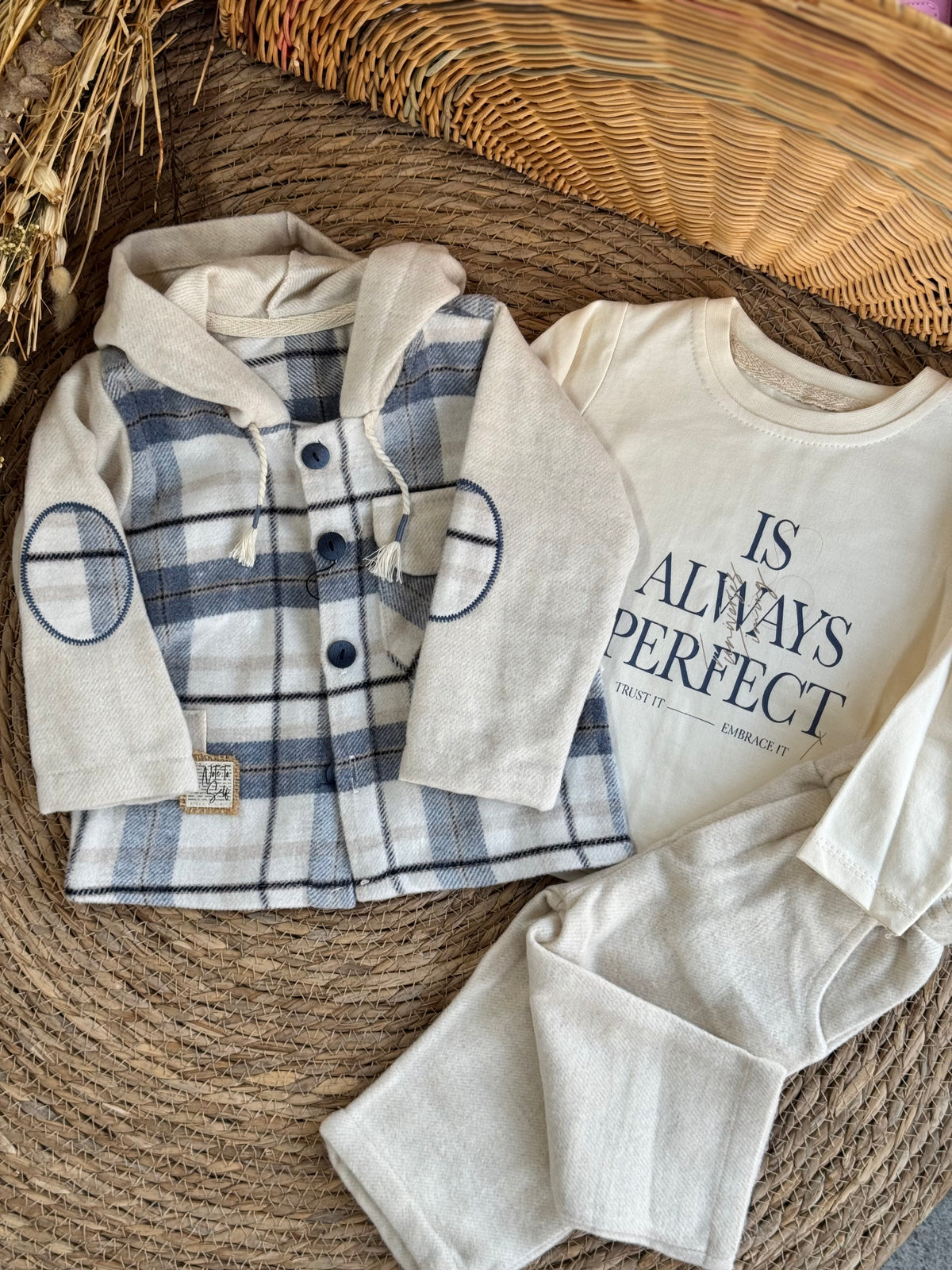 Blue Plaid Shirt & Graphic Tee Set of 3pcs