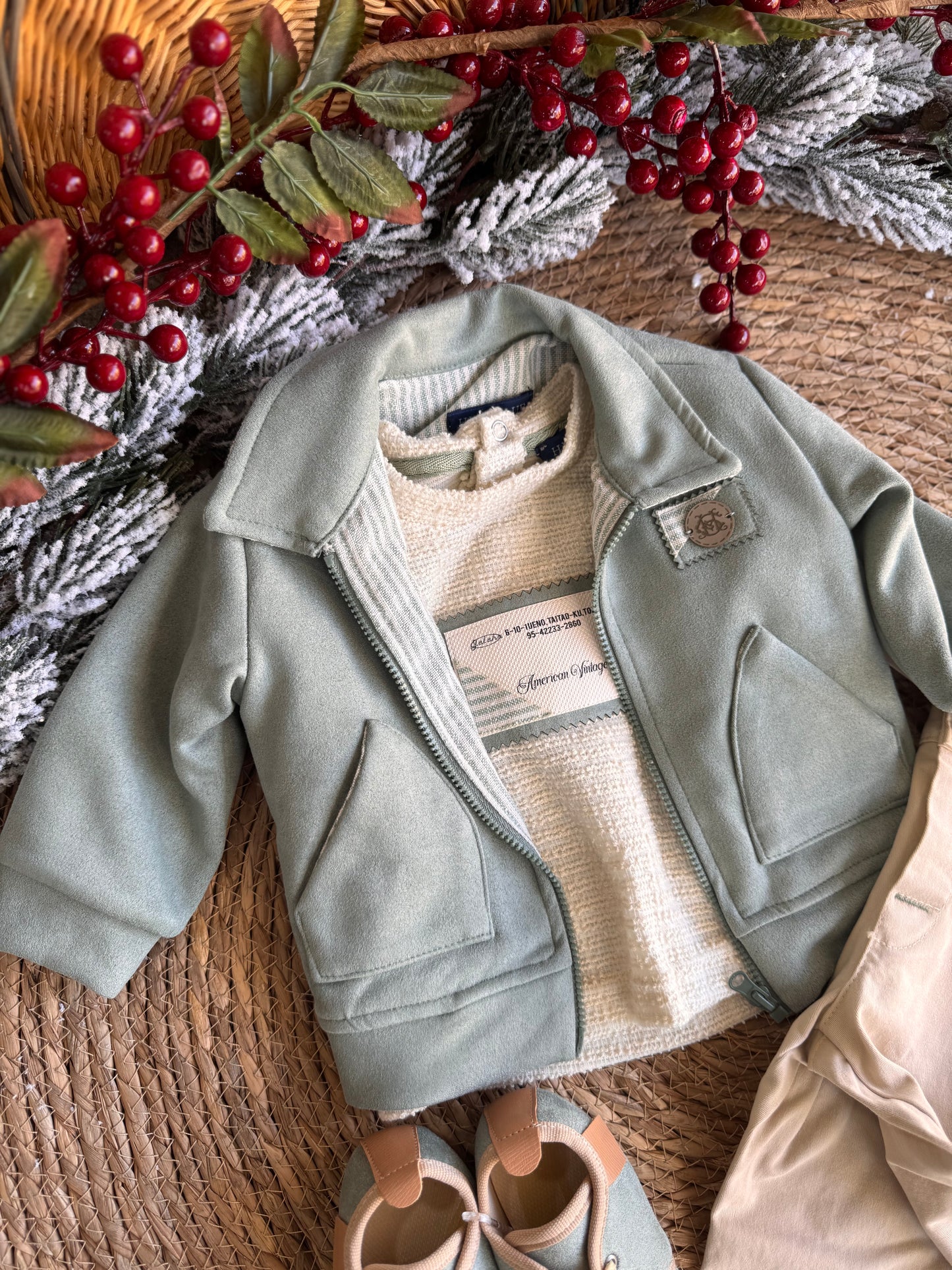 Little Sage Winter Outfit set of 4 pcs – Green & Beige