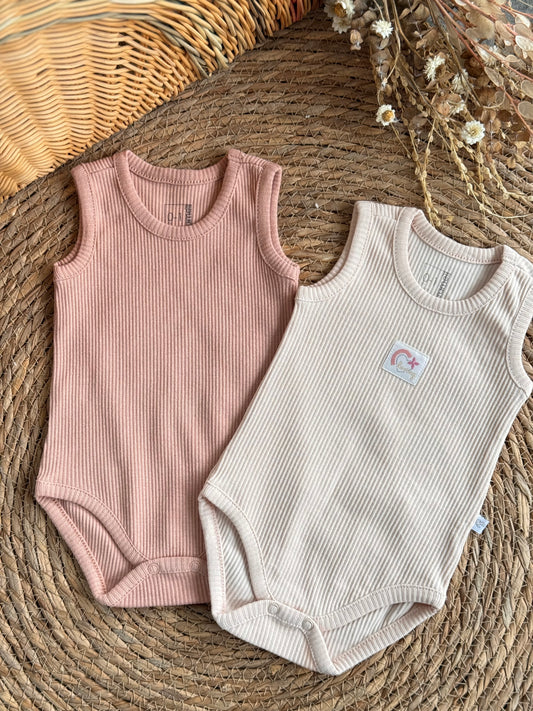 “Loving”Ribbed Sleeveless Bodies Set of 2pcs-Pink