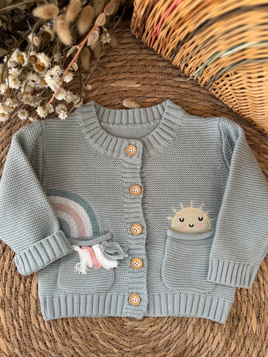 Rainbow & Sunshine Knit Baby Cardigan 🌈☀️