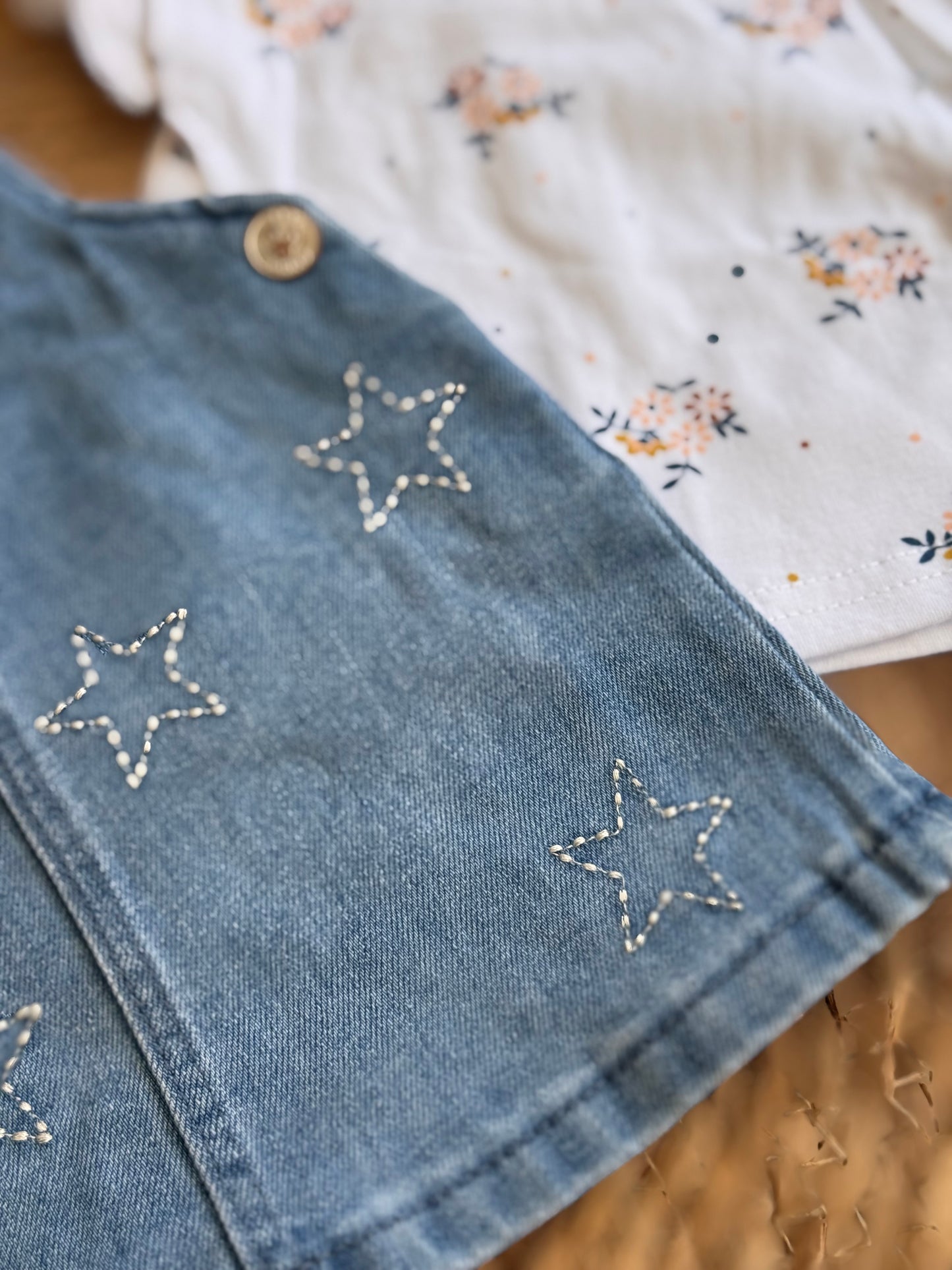 Baby Floral Tee & Star Denim Pinafore Set