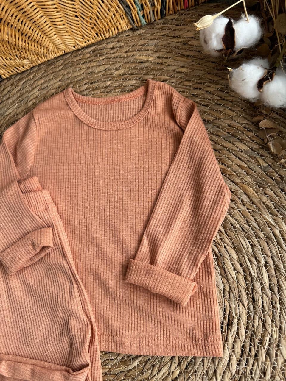 Casual Ribbed Set - Peach