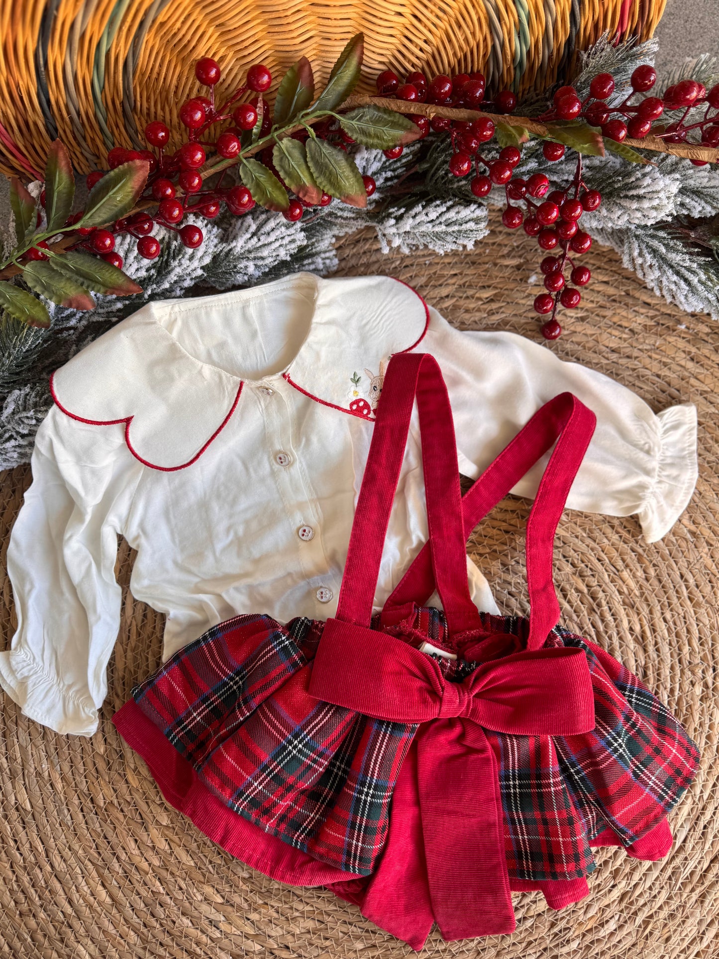 Little Christmas Plaid Dress Set – Red & White