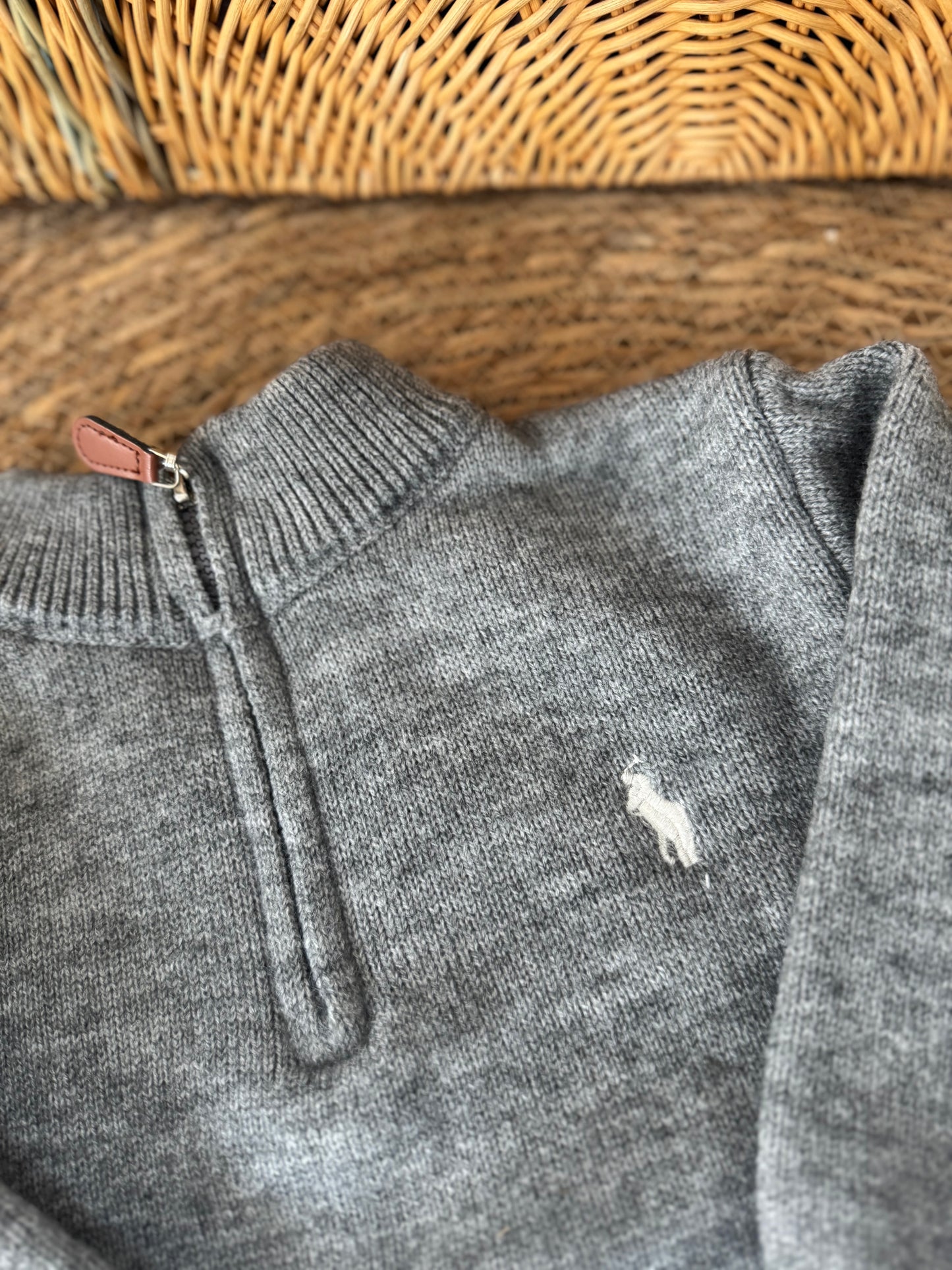 Ash Gray Wool Half-Zip Sweater – Soft Fleece-Lined Comfort