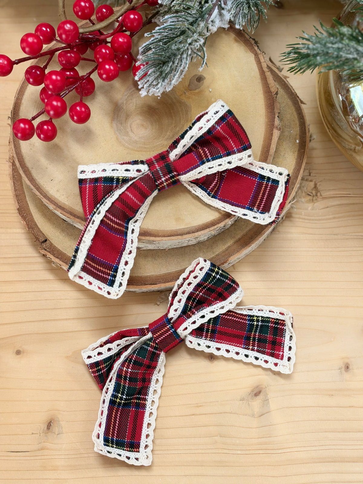One Christmas Tartan Lace Bows Clip