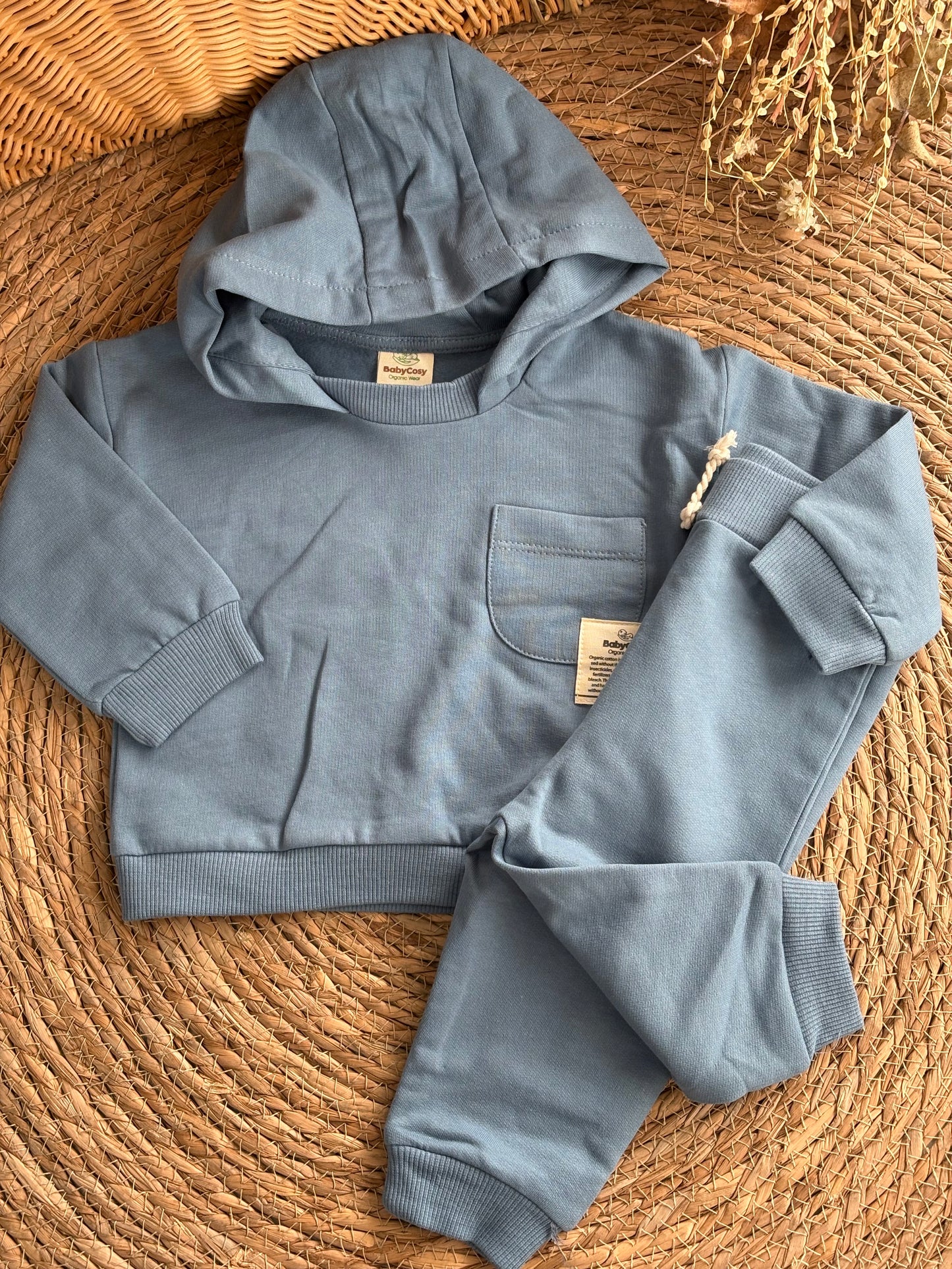 Cozy Hooded Sweatshirt & Jogger Set-Dusty blue