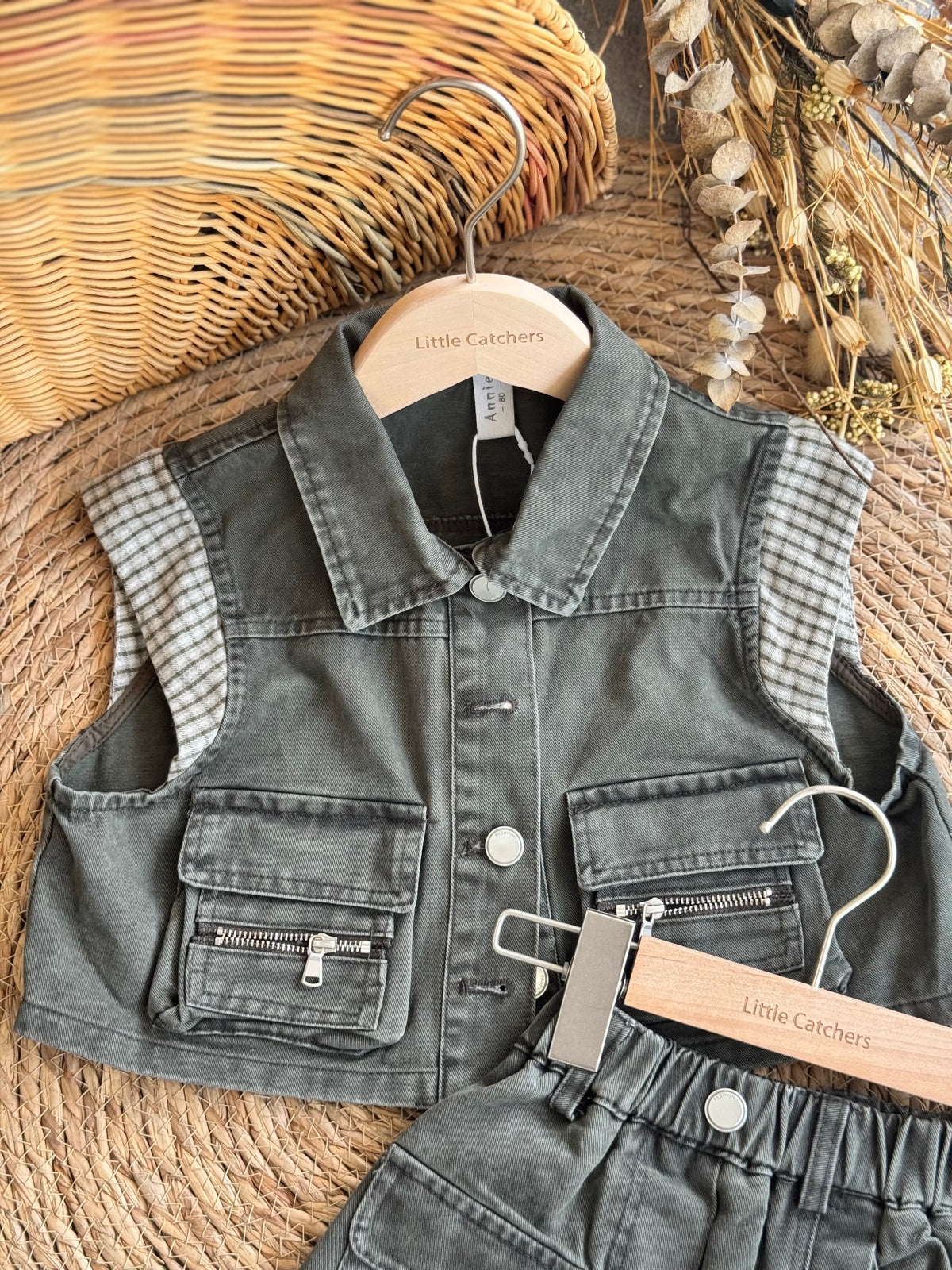 Cargo Denim Vest & Skirt Set