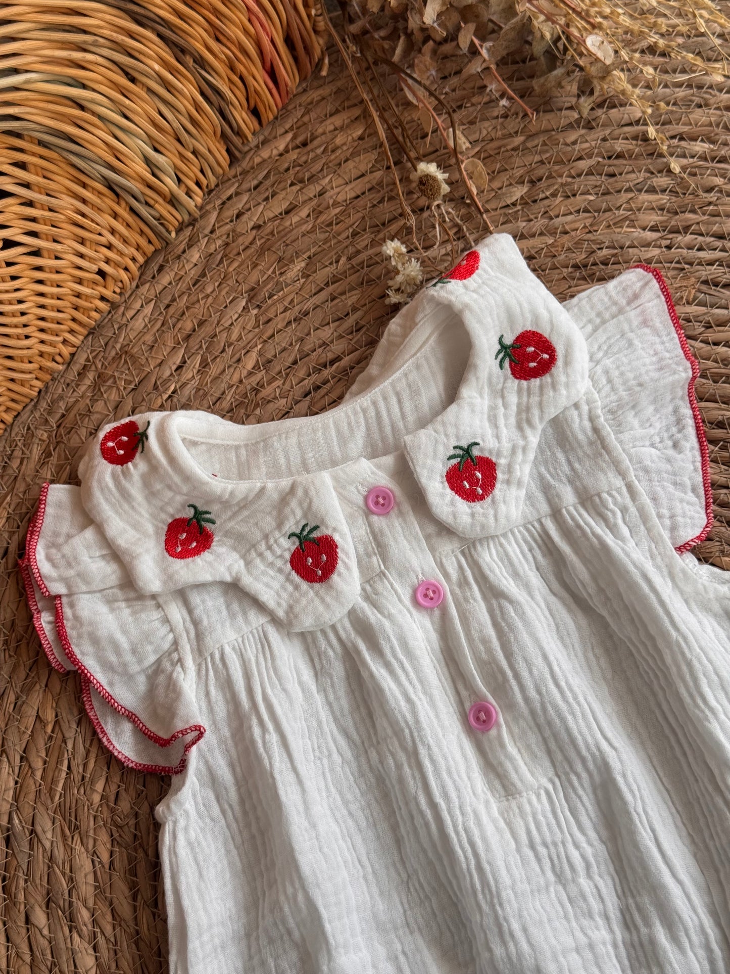 Strawberry Linen Romper with Headband