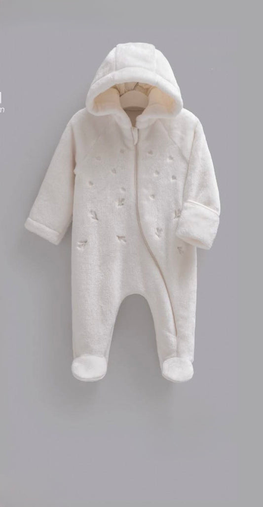Luxury Plush Hooded Baby Velvet Overall-Offwhite