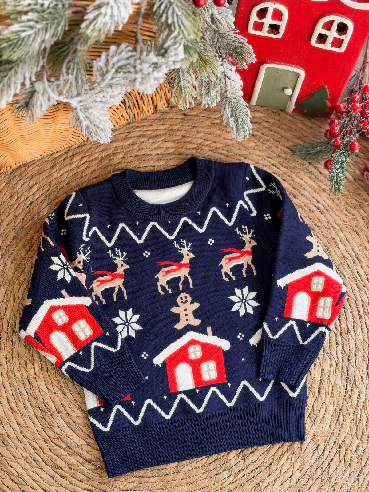 Christmas Navy blue Sweater with Reindeer Festival