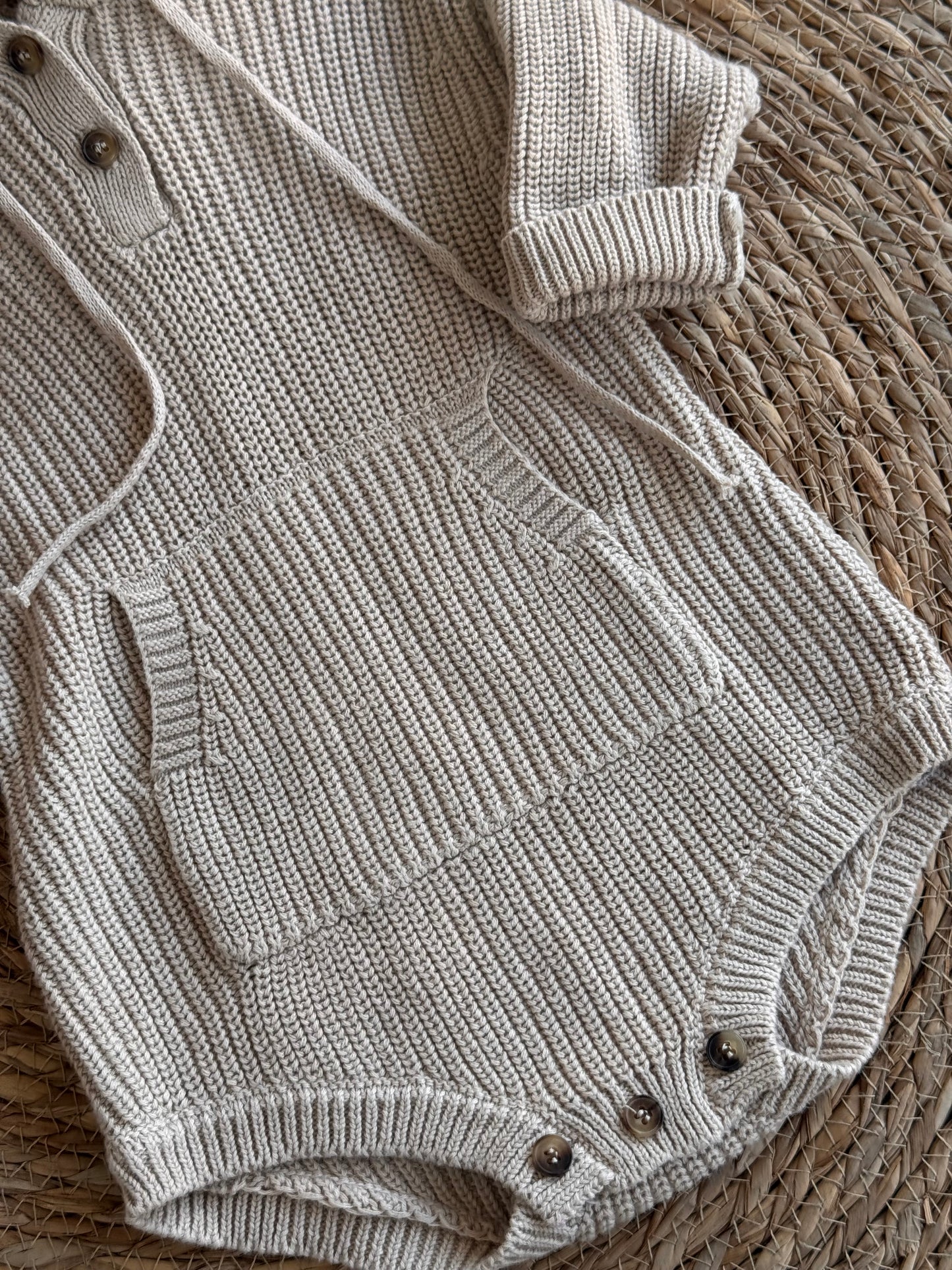 Ribbed Baby Knit Romper-Beige