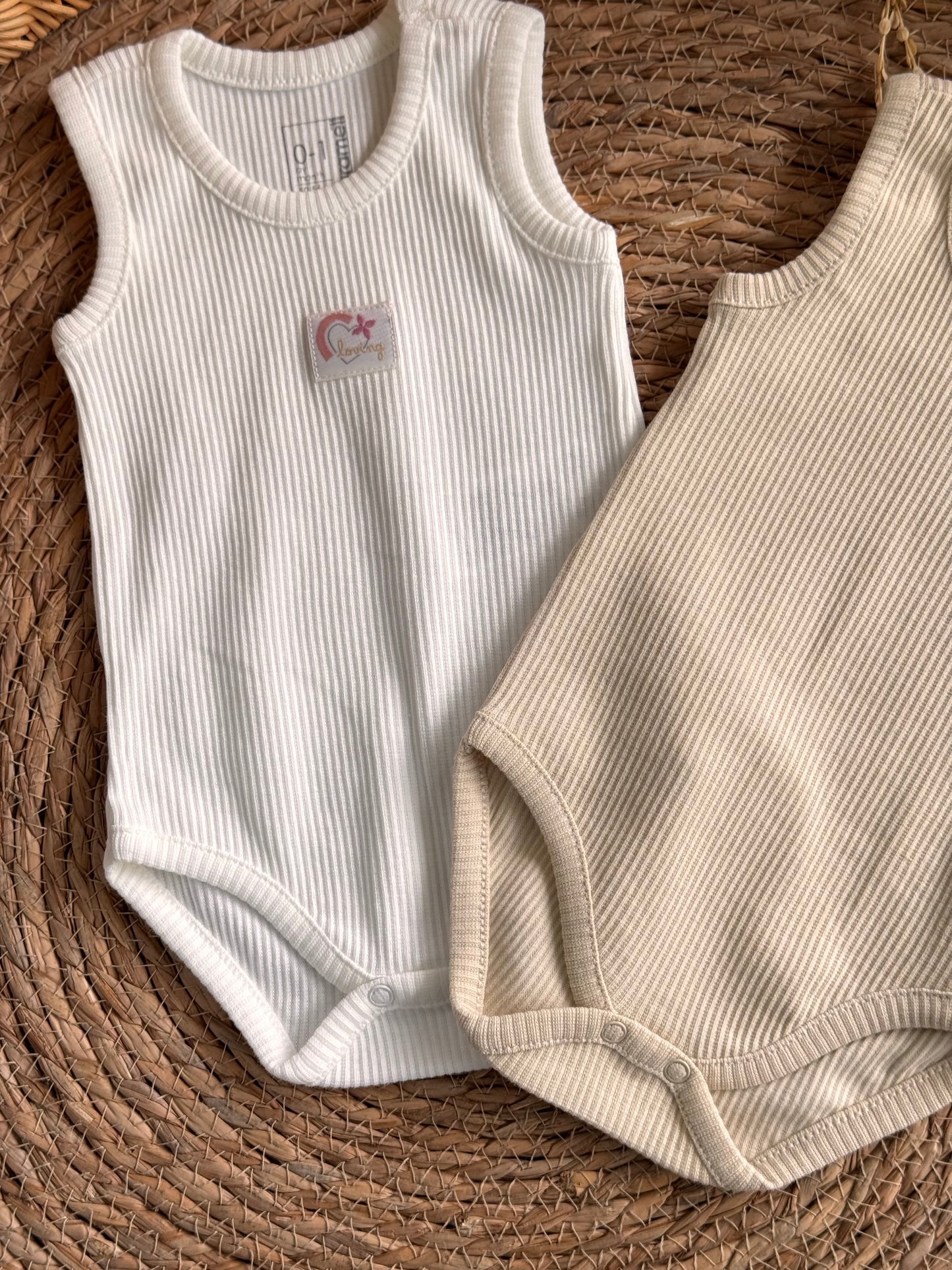 “Loving”Ribbed Sleeveless Bodies Set of 2pcs-White