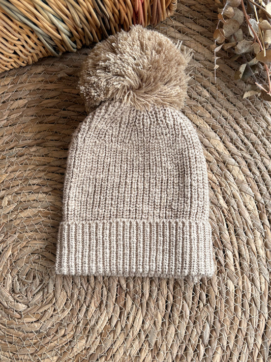 Cozy Cotton Knitted Hat-Beige