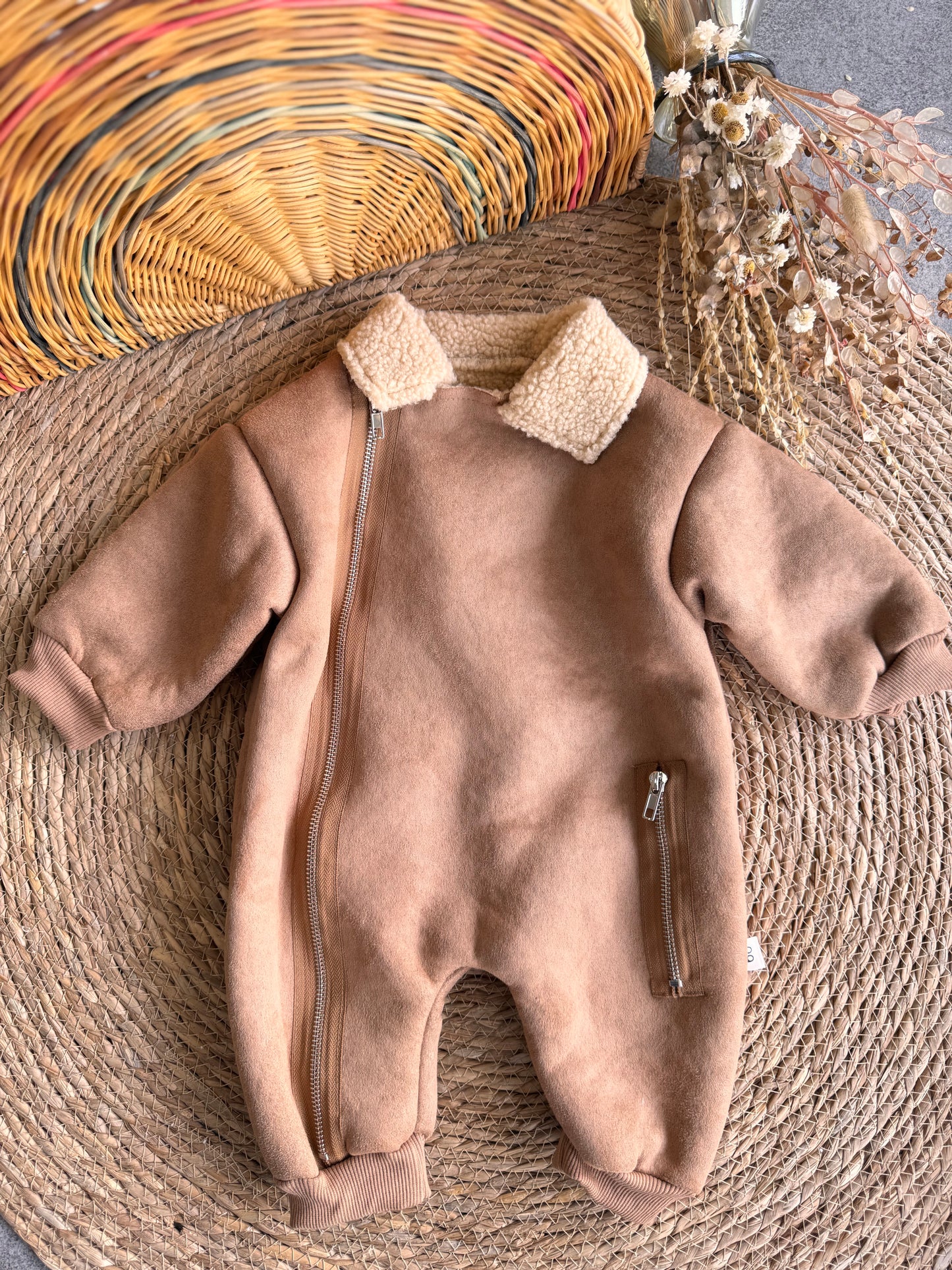 Cozy Shearling Baby Jumpsuit-Havane