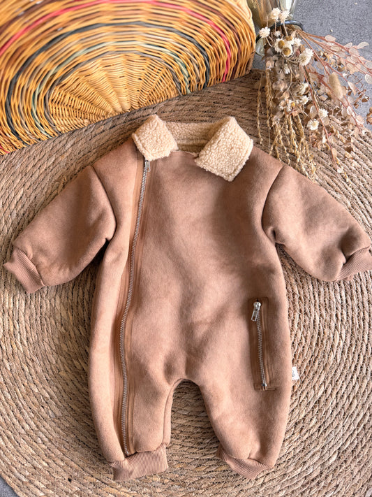 Cozy Shearling Baby Jumpsuit-Havane