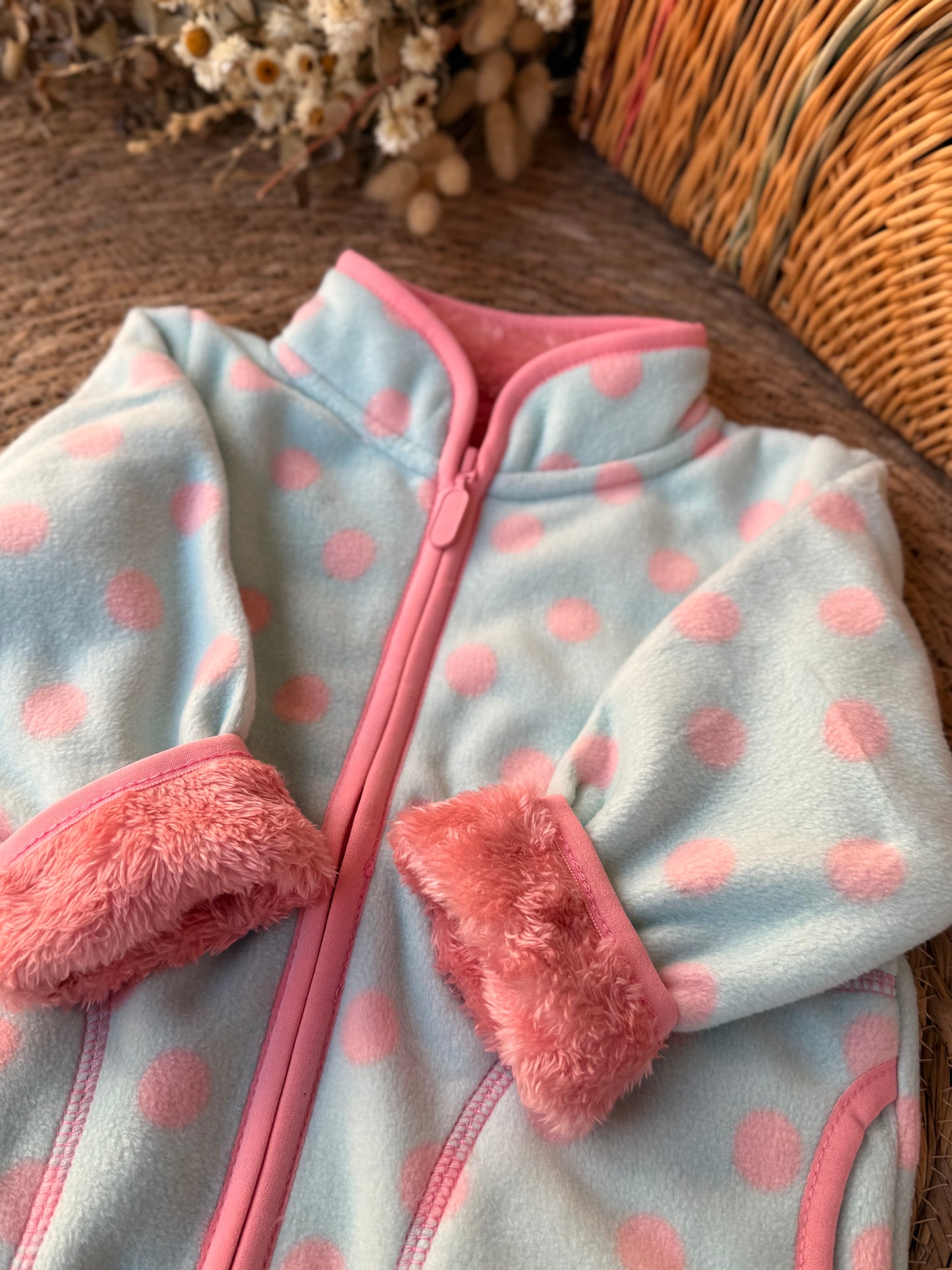 Girls’ Polka Dot Fleece Jacket – Mint & Pink