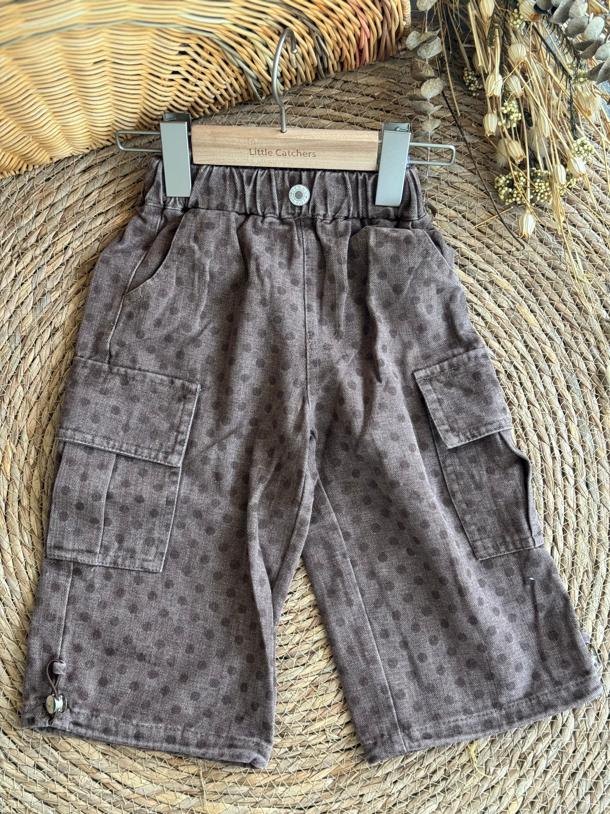 Polka Dot Cargo Pants-Brown