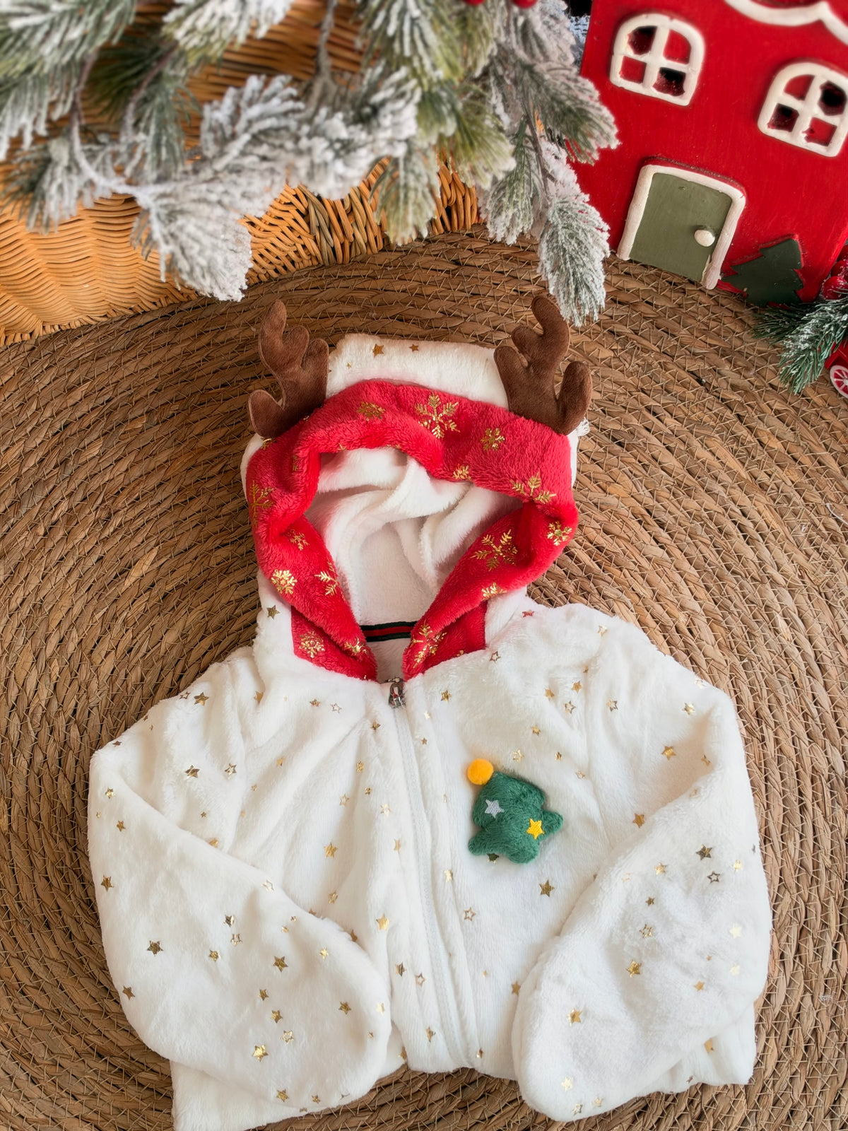 Cozy Christmas Baby Overall With Reindeer Hood