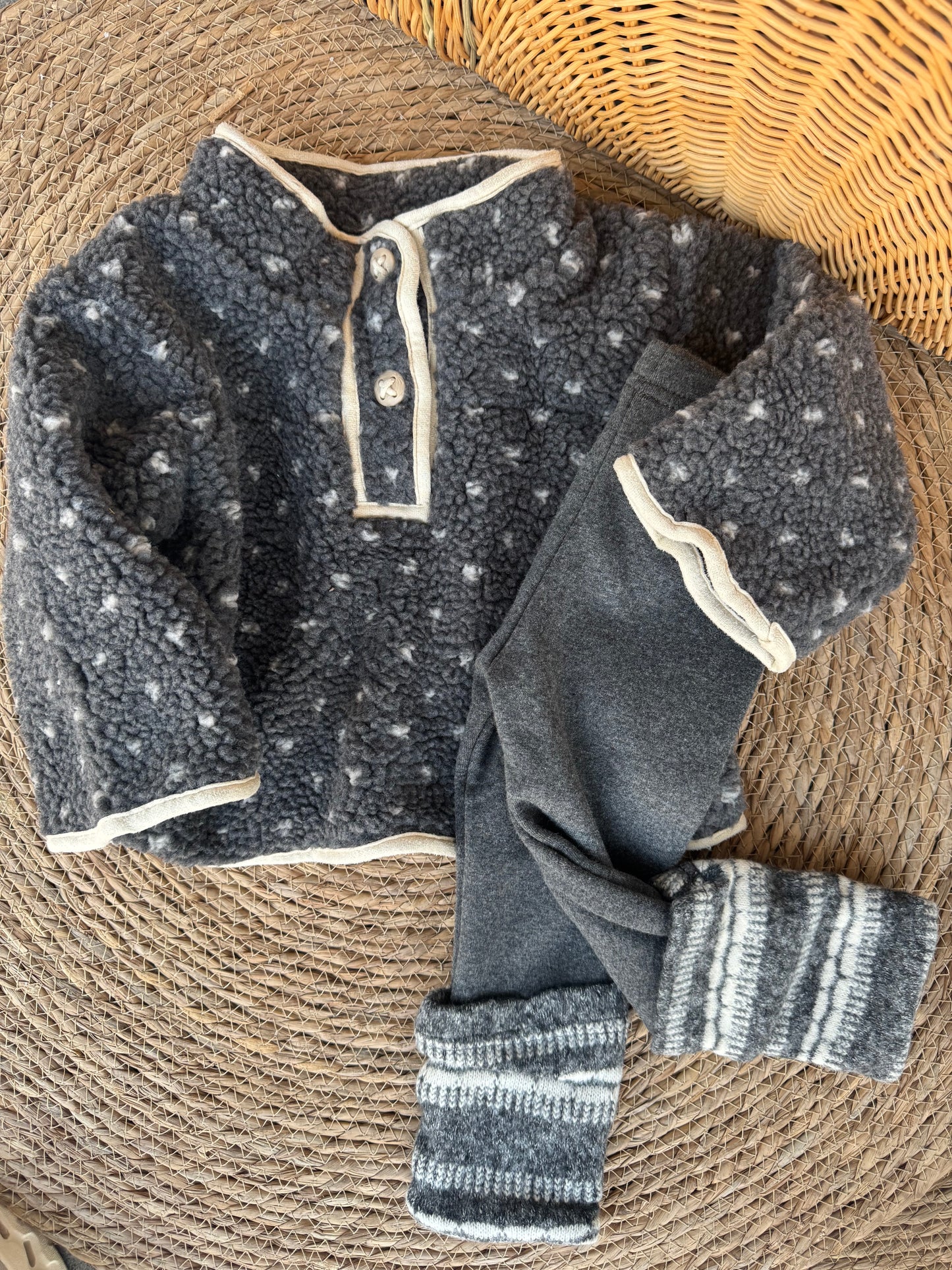 Winter Cozy Fleece Set – Charcoal Snow