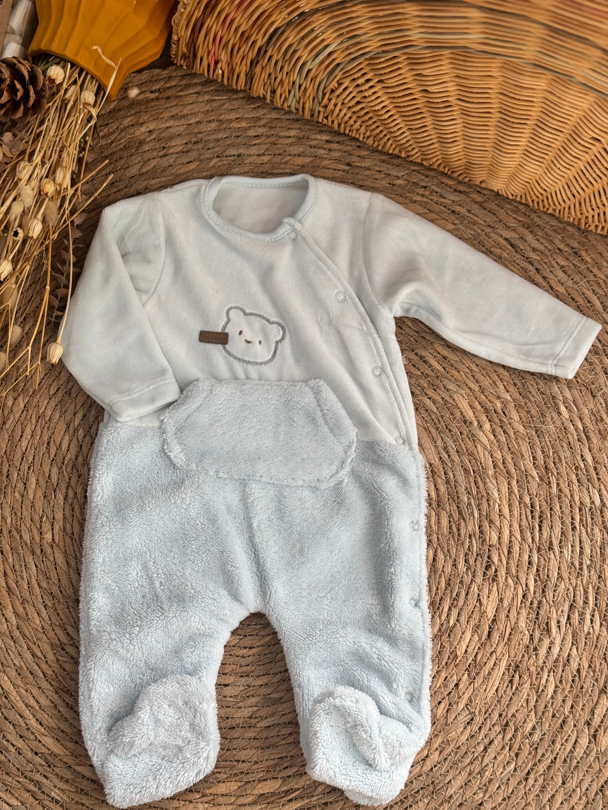 Bear Velvet Overall-Light blue
