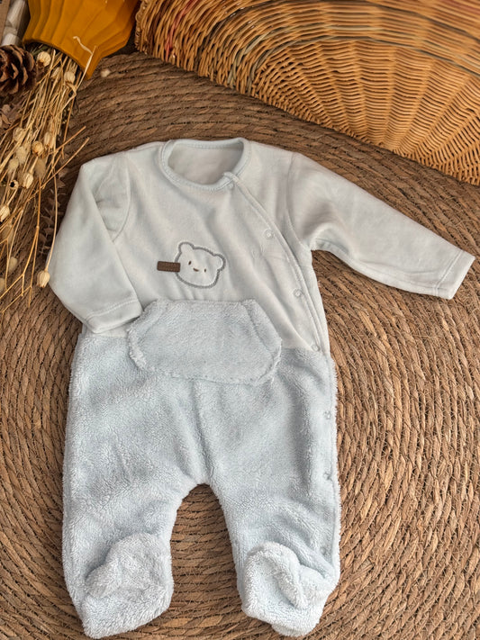 Bear Velvet Overall-Light blue